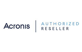 Acronis Authorized Partner Reseller-Logo mit Acronis in fetter dunkelblauer Schrift auf der linken Seite und AUTHORIZED RESELLER in hellerem Blau auf der rechten Seite, getrennt durch eine vertikale Linie.