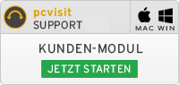 pcvisit Button für pcvisit SUPPORT mit Text KUNDEN-MODUL JETZT STARTEN sowie Apple- und Windows-Logos - ideal für jedes IT-Systemhaus, das ein Kundenmodul benötigt, das sowohl mit Mac als auch mit Windows kompatibel ist.