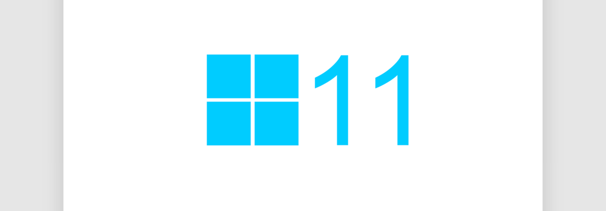 Ein Computerfenster zeigt das Windows 11-Logo mit einem blauen Windows 11-Symbol neben der Zahl 11 auf einem sauberen weißen Hintergrund.