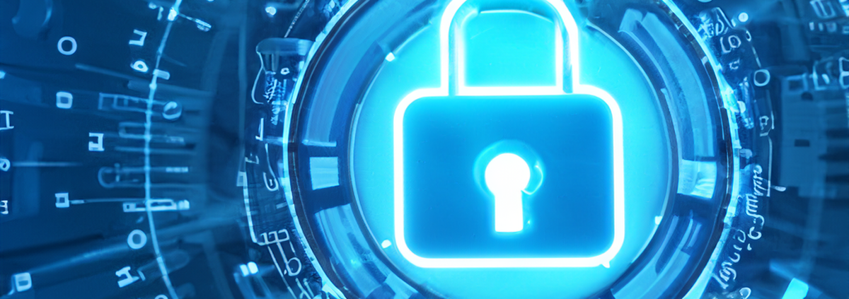 Ein leuchtend blaues Vorhängeschloss, umgeben von digitalen Schaltkreismustern und Datensymbolen, steht für Cybersicherheit und kostenlosen Virenschutz für einen verbesserten digitalen Schutz.